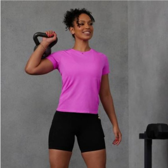Fabletics Feather Tech Short-Sleeve Workout Gym Sport Active Top Fuschia Pink M - Picture 3 of 4
